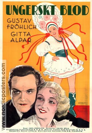 Ungerskt blod 1932 poster Gitta Alpar Gustav Fröhlich Paul Kemp Carl Froelich Eric Rohman art