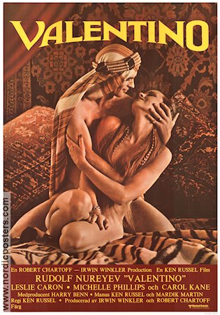 Valentino 1977 poster Rudolf Nurejev Leslie Caron Michelle Phillips Ken Russell Kändisar Svärd och sandal