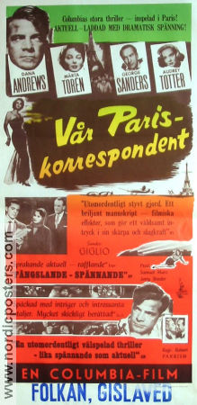 Vår Paris-korrespondent 1952 poster Dana Andrews Märta Torén George Sanders Robert Parrish