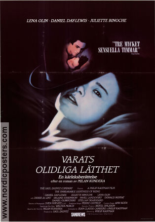 Varats olidliga lätthet 1988 poster Lena Olin Daniel Day-Lewis Juliette Binoche Philip Kaufman Text: Milan Kundera