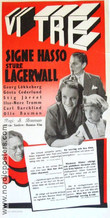 Vi tre 1940 poster Signe Hasso Sture Lagerwall Olle Bauman Schamyl Bauman Text: Gösta Stevens Barn