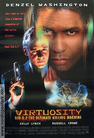 Virtuosity 1995 poster Denzel Washington Russell Crowe Kelly Lynch Brett Leonard Kampsport