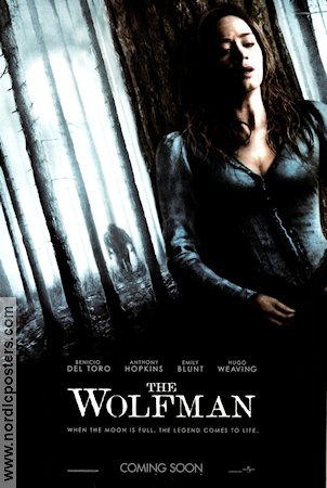 The Wolfman 2010 poster Benicio Del Toro Anthony Hopkins Emily Blunt Joe Johnston