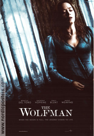 The Wolfman 2010 poster Benicio Del Toro Anthony Hopkins Emily Blunt Joe Johnston
