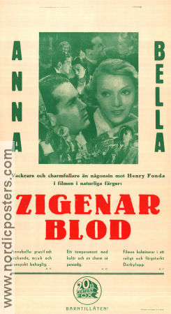Zigenarblod 1937 poster Annabella Henry Fonda Harold D Schuster