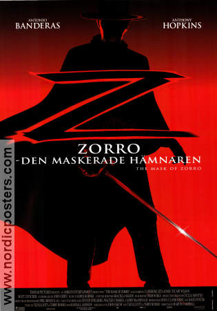 Zorro den maskerade hämnaren 1998 poster Antonio Banderas Anthony Hopkins Catherine Zeta-Jones