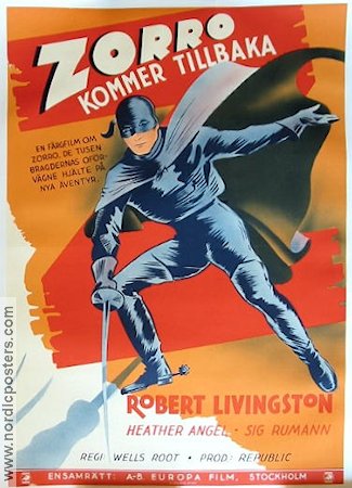 Zorro kommer tillbaka 1936 poster Robert Livingston Heather Angel Wells Root Äventyr matinée