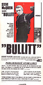 Bullitt 1968 poster Steve McQueen Robert Vaughn Jacqueline Bisset Peter Yates Bilar och racing Poliser