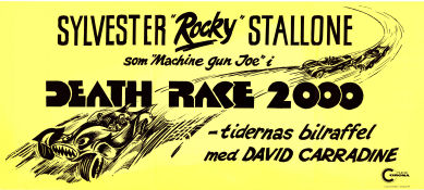 Death Race 2000 1975 poster David Carradine Sylvester Stallone Simone Griffeth Roger Corman Bilar och racing Kultfilmer