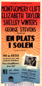 En plats i solen 1951 poster Elizabeth Taylor Montgomery Clift Shelley Winters George Stevens