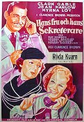 Hans fru och hans sekreterare 1936 poster Clark Gable Jean Harlow Myrna Loy