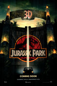 Jurassic Park 3D 1993 poster Sam Neill Laura Dern Jeff Goldblum Steven Spielberg Dinosaurier och drakar 3-D