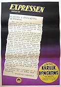 Kärlek i Hong Kong 1960 poster William Holden Nancy Kwan Sylvia Syms Richard Quine Asien Tidningar