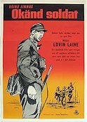 Okänd soldat 1955 poster Kosti Klemelä Heikki Savolainen Edvin Laine Text: Väinö Linna Krig Finland