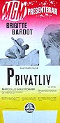 Privatliv 1962 poster Brigitte Bardot Marcello Mastroianni Louis Malle