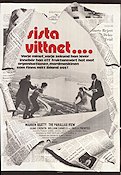 Sista vittnet 1974 poster Warren Beatty Paula Prentiss William Daniels Alan J Pakula Tidningar