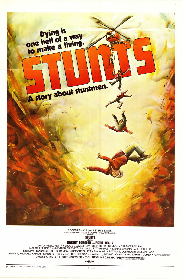 Stunts 1977 poster Robert Foster Fiona Lewis Ray Sharkey Mark L Lester Bilar och racing Flyg
