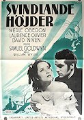 Svindlande höjder 1939 poster Merle Oberon Laurence Olivier David Niven William Wyler Text: Emily Bronte Berg