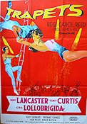 Trapets 1956 poster Burt Lancaster Tony Curtis Gina Lollobrigida Carol Reed Cirkus